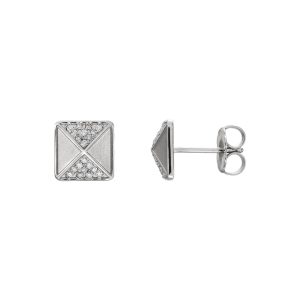 8mm Diamond Accented Pyramid Stud Earrings in 14k White Gold