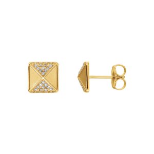 8mm Diamond Accented Pyramid Stud Earrings in 14k Yellow Gold