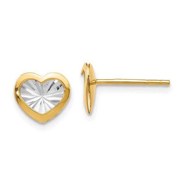 8mm Diamond-Cut Heart Post Earrings in 14k Yellow Gold & White Rhodium