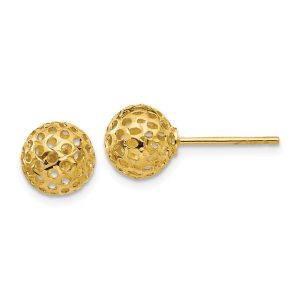 8mm Diamond Cut Open Ball Post Earrings in 14k Yellow Gold