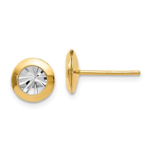 8mm Diamond-Cut Post Earrings in 14k Yellow Gold & White Rhodium