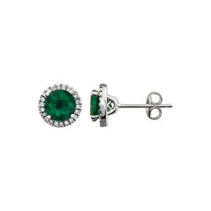 8mm Halo Style Created Emerald & Diamond Earrings in 14k White Gold