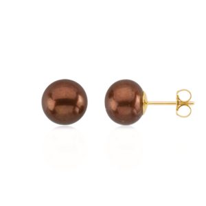 9-9.5mm Brown FW Cultured Pearl & 14k Yellow Gold Stud Earrings