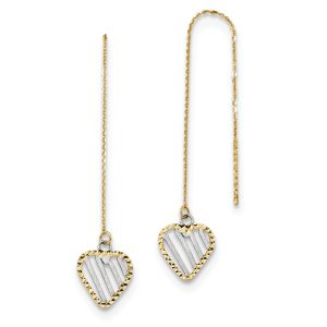 9 x 45mm 14k Yellow Gold & White Rhodium Heart Threader Earrings