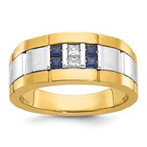 9.5mm 10K Two Tone Gold Cr. Sapphire & Diamond Tapered Band, SZ 10