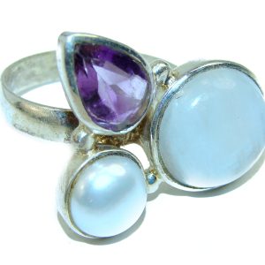 African Moonstone .925 Sterling Silver handmade ring s. 11