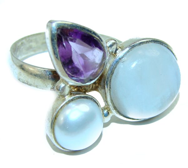 African Moonstone .925 Sterling Silver handmade ring s. 11