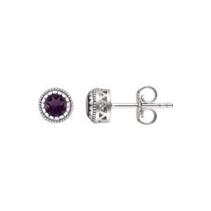 Amethyst February Birthstone 8mm Stud Earrings in 14k White Gold