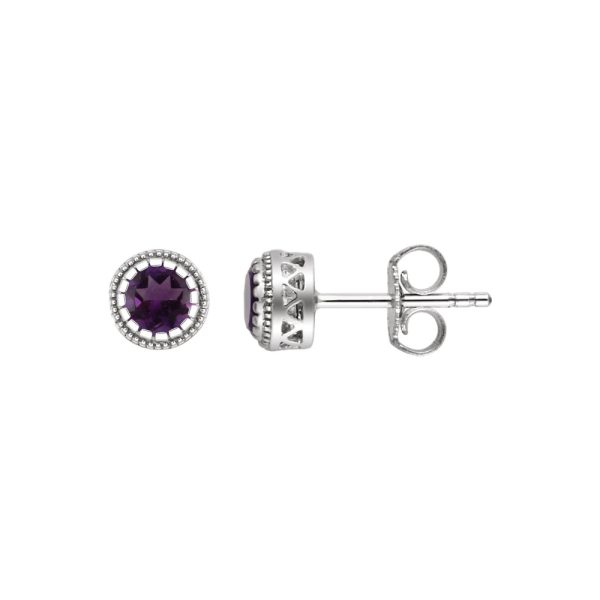 Amethyst February Birthstone 8mm Stud Earrings in 14k White Gold