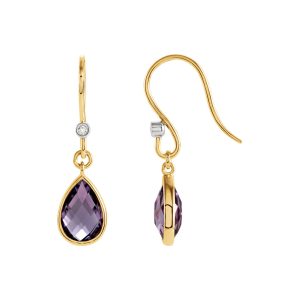 Amethyst Teardrop & Diamond Dangle Earrings in 14k Yellow Gold