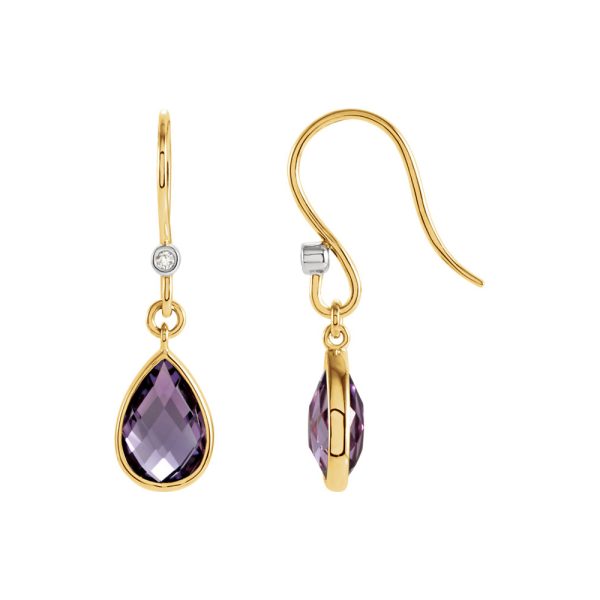 Amethyst Teardrop & Diamond Dangle Earrings in 14k Yellow Gold