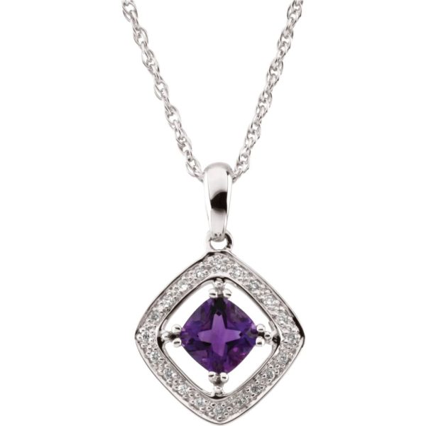 Amethyst & 1/10 Ctw Diamond Necklace in 14k White Gold, 18 Inch