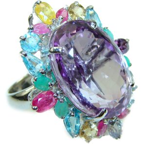 An exuberantly Large genuine Pink Amethyst .925 Sterling Silver handmade Cocktail Ring s. 9