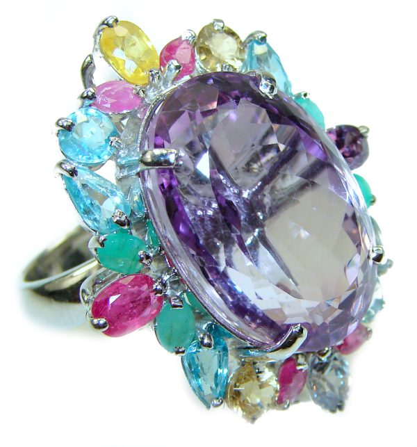 An exuberantly Large genuine Pink Amethyst .925 Sterling Silver handmade Cocktail Ring s. 9