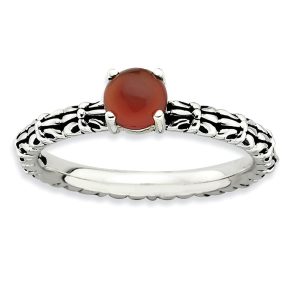 Antiqued SS Stackable Red Agate Ring, size 7