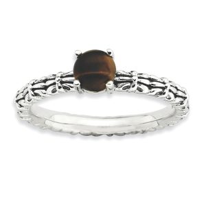 Antiqued SS Stackable Tiger's Eye Ring, size 8