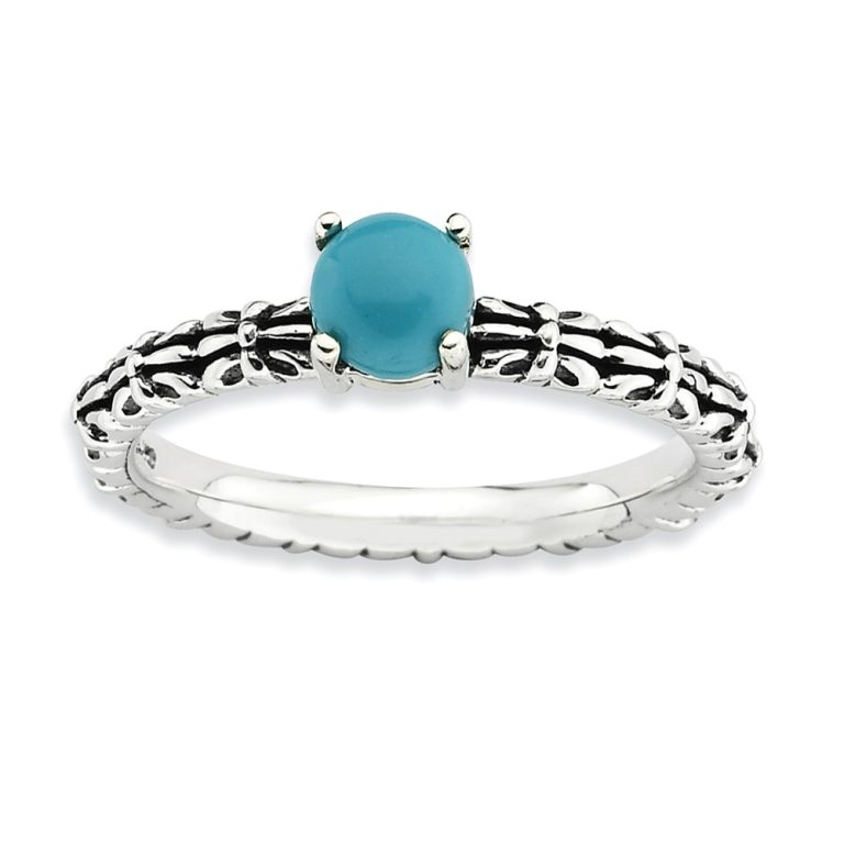 Antiqued SS Stackable Turquoise Ring, size 5