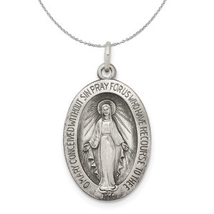 Antiqued Sterling Silver Oval Miraculous Medal Necklace