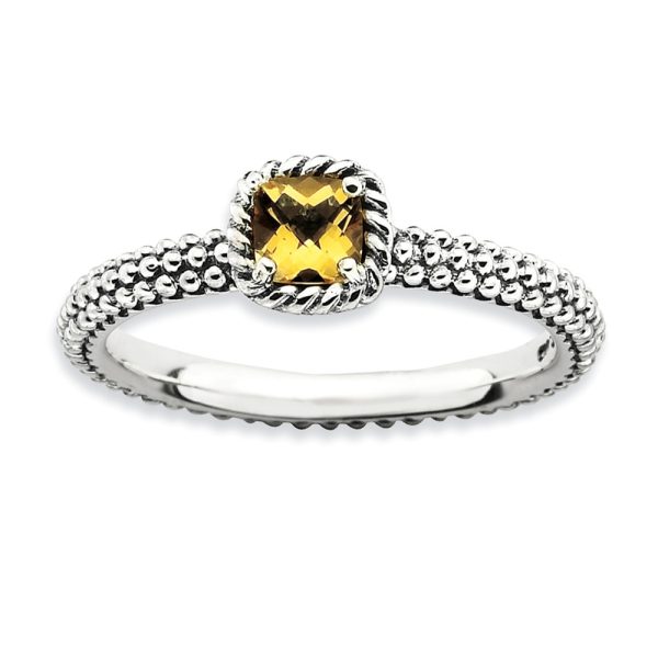 Antiqued Sterling Silver Stackable Citrine Ring, Size 8