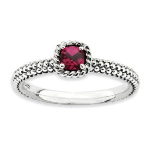 Antiqued Sterling Silver Stackable Created Ruby Ring, Size 10