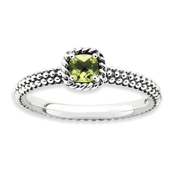 Antiqued Sterling Silver Stackable Peridot Ring, Size 5