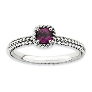 Antiqued Sterling Silver Stackable Rhodolite Garnet Ring, Size 6