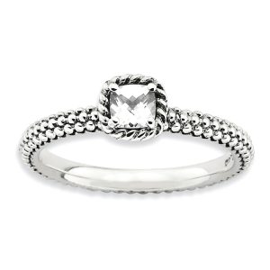 Antiqued Sterling Silver Stackable White Topaz Ring, Size 8