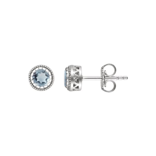 Aquamarine March Birthstone 8mm Stud Earrings in 14k White Gold