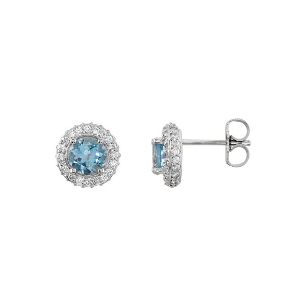 Aquamarine & Diamond Entourage 8.5mm Post Earrings in 14k White Gold