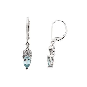 Aquamarine and Diamond Lever Back Earrings in 14k White Gold