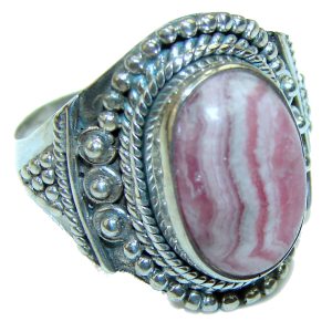 Argentinian Rhodochrosite .925 Sterling Silver handmade ring size 8 1/2