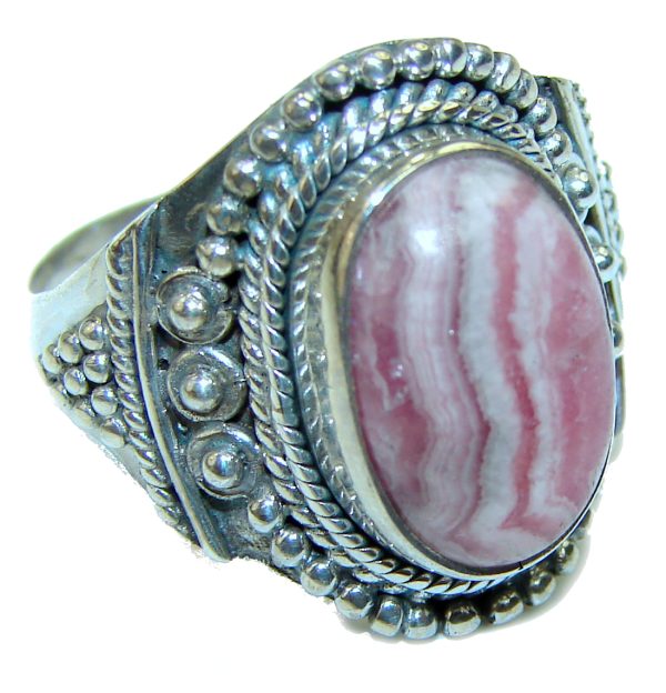 Argentinian Rhodochrosite .925 Sterling Silver handmade ring size 8 1/2