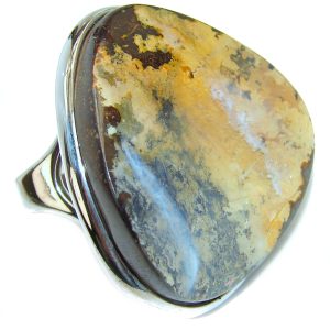 Atlantic Australian Boulder Opal .925 Sterling Silver handcrafted HUGE ring size 7