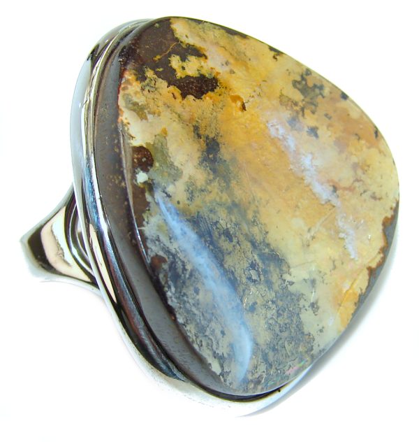 Atlantic Australian Boulder Opal .925 Sterling Silver handcrafted HUGE ring size 7