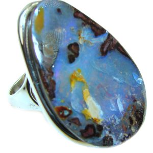 Atlantic Australian Boulder Opal .925 Sterling Silver handcrafted ring size 7