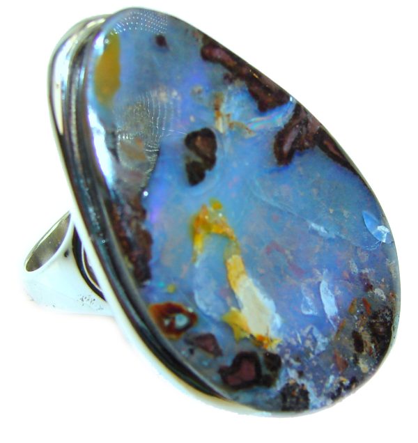 Atlantic Australian Boulder Opal .925 Sterling Silver handcrafted ring size 7