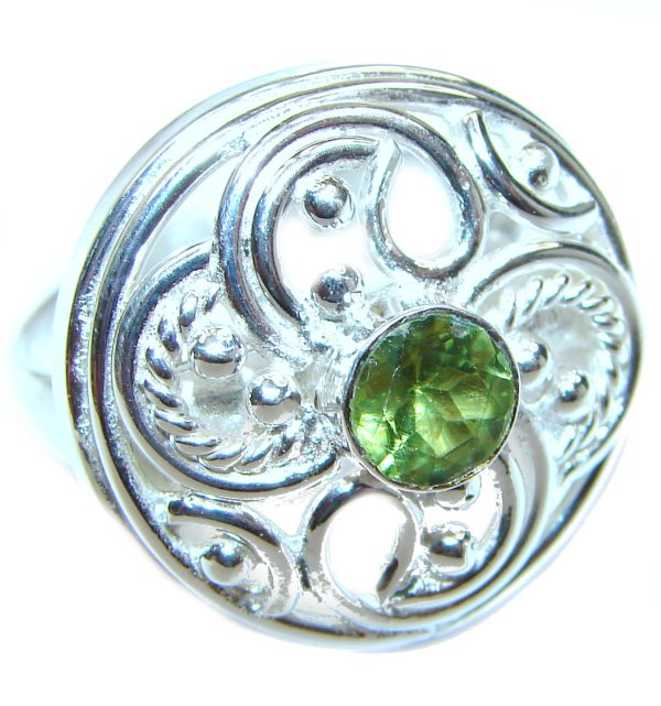 Aurora Spectacular Natural Peridot .925 Sterling Silver handcrafted ring size 8 1/2