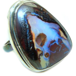 Australian Boulder Opal .925 Sterling Silver handcrafted ring size 7 adjustable