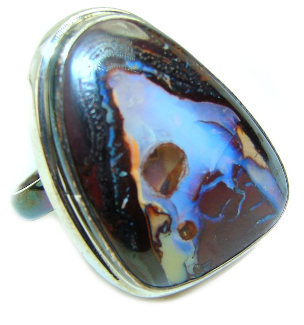 Australian Boulder Opal .925 Sterling Silver handcrafted ring size 7 adjustable