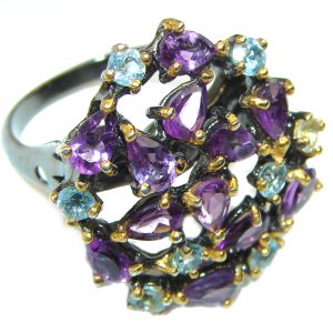 Autehntic Amethyst aquamarine .925 Sterling Silver Handcrafted Ring size 8 3/4