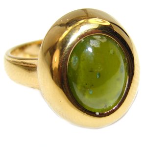 Authentic 15.2ct Green Tourmaline Yellow gold over .925 Sterling Silver brilliantly handcrafted ring s. 7