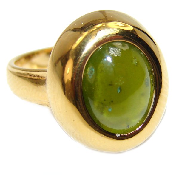 Authentic 15.2ct Green Tourmaline Yellow gold over .925 Sterling Silver brilliantly handcrafted ring s. 7