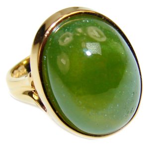 Authentic 16.5ctw Green Tourmaline Yellow gold over .925 Sterling Silver brilliantly handcrafted ring s. 6 1/4