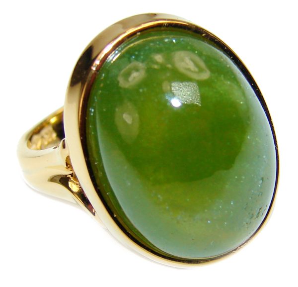 Authentic 16.5ctw Green Tourmaline Yellow gold over .925 Sterling Silver brilliantly handcrafted ring s. 6 1/4