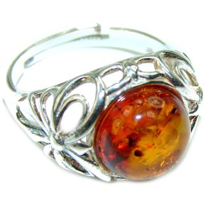 Authentic Baltic Amber .925 Sterling Silver handcrafted ring; s. 6 3/4