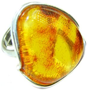 Authentic Baltic Amber .925 Sterling Silver handcrafted ring; s. 7 adjustable