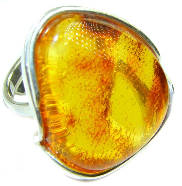 Authentic Baltic Amber .925 Sterling Silver handcrafted ring; s. 7 adjustable