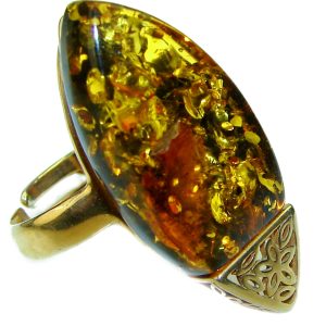 Authentic Baltic Amber .925 Sterling Silver handcrafted ring; s. 7 adjustable