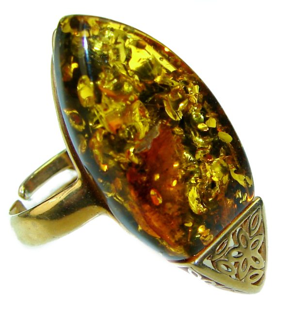 Authentic Baltic Amber .925 Sterling Silver handcrafted ring; s. 7 adjustable