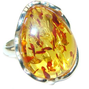 Authentic Baltic Amber .925 Sterling Silver handcrafted ring; s. 7 adjustable